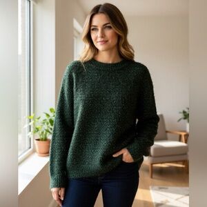 H&M Forest Green Fuzzy, Sparkly Sweater, Size Large
